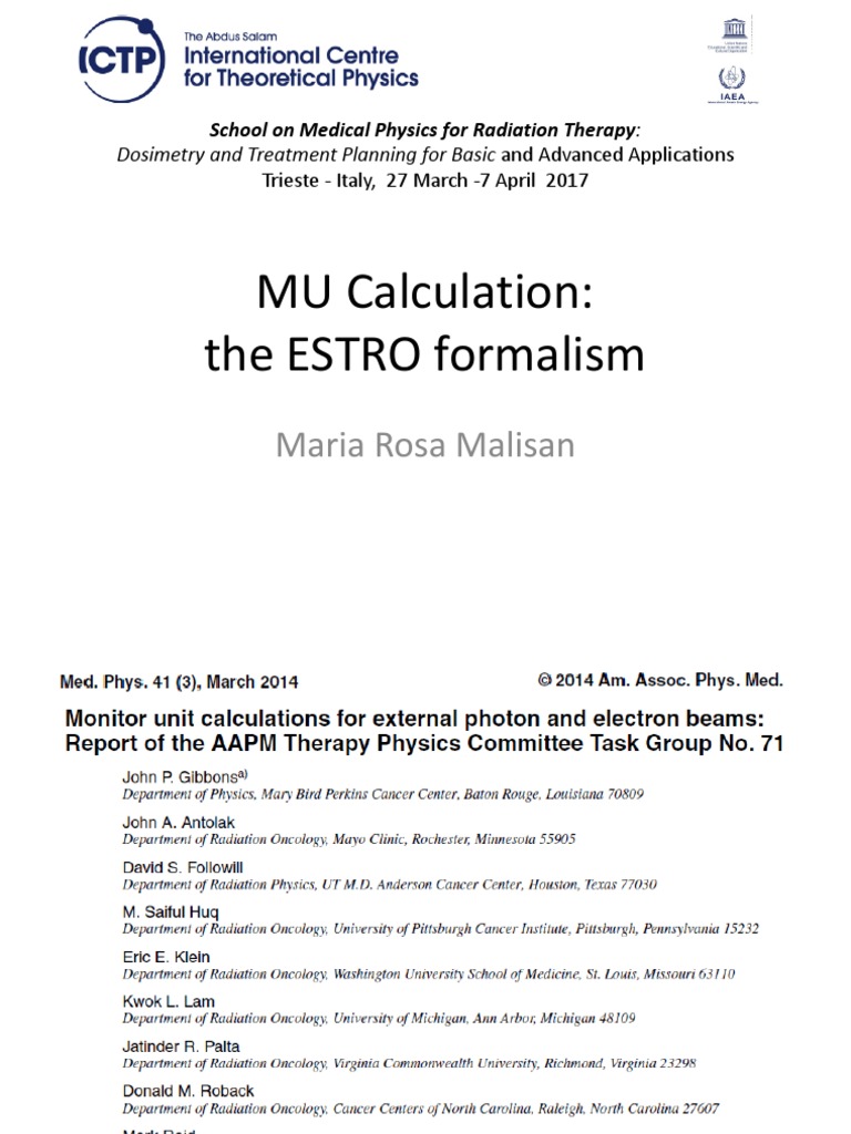 MU Calculation The ESTRO Formalism Maria Rosa Malisan Download Free