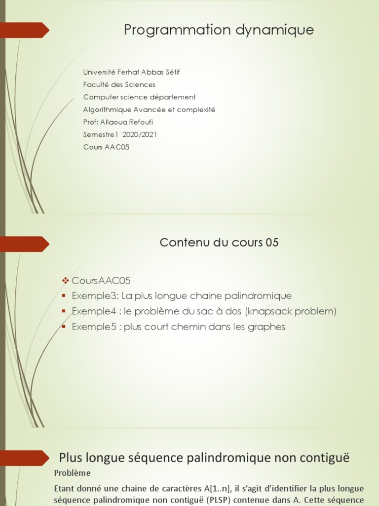 Algorithmes de Programmation Dynamique | PDF | Programmation dynamique ...