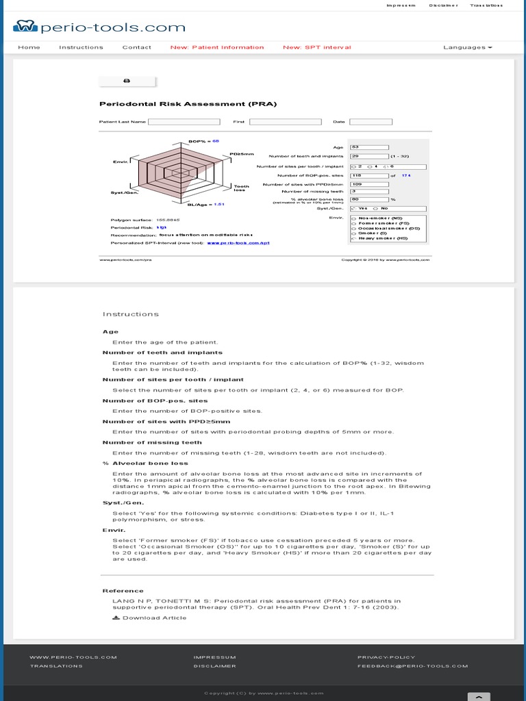 Periodontal Risk Assessment (PRA) WWW PerioTools Com 3 PDF