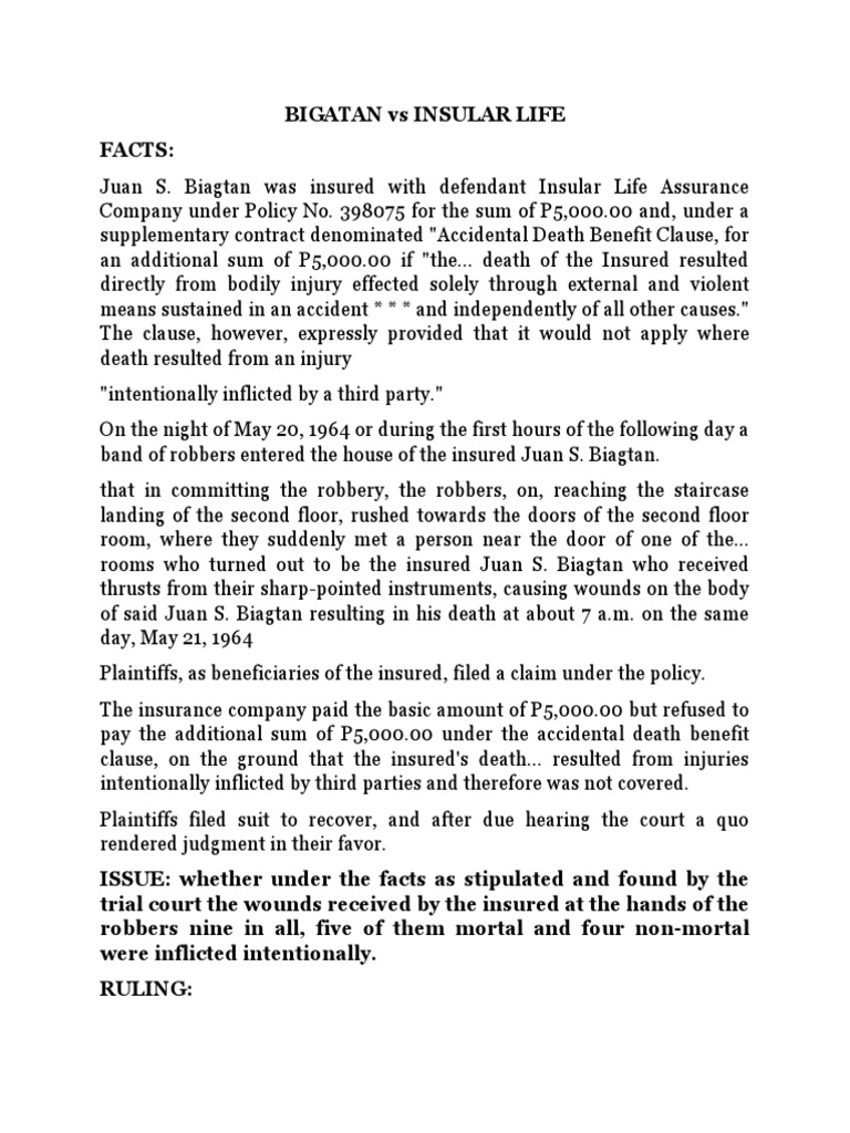 BIGATAN Vs INSULAR LIFE | PDF | Life Insurance | Justice