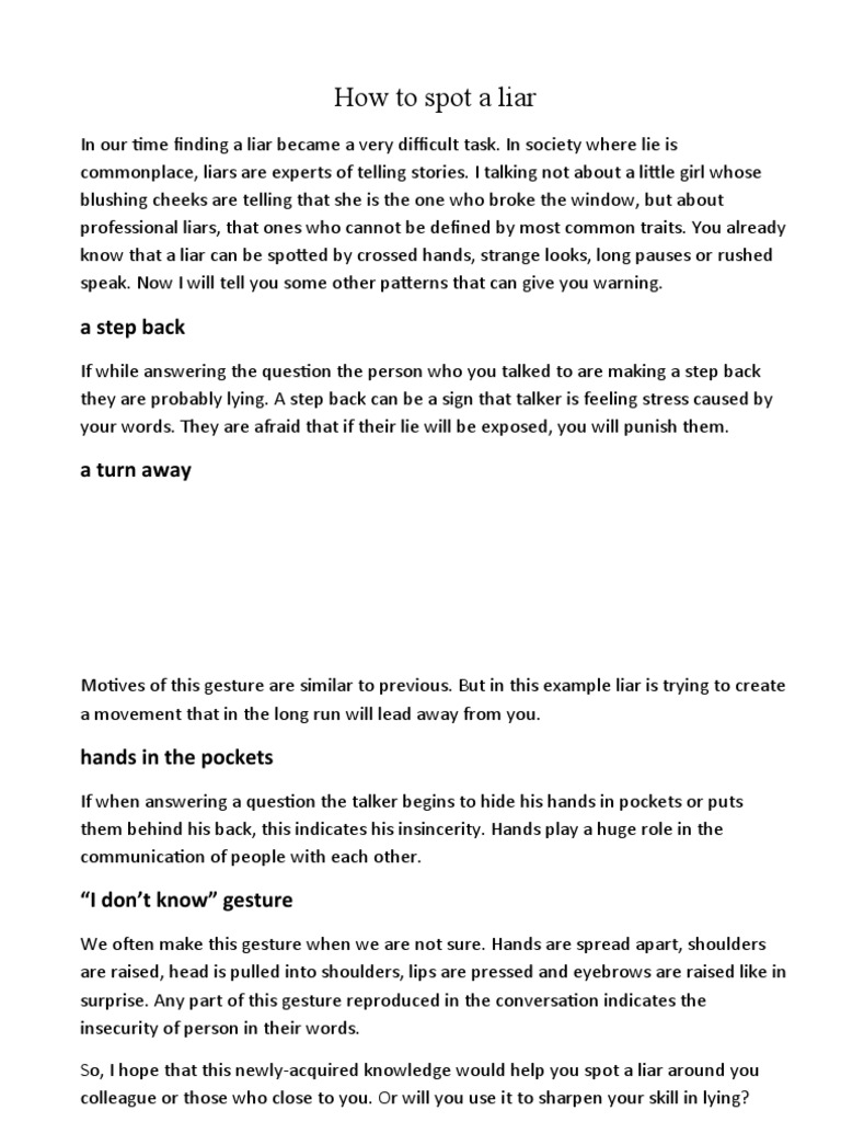 Spotting Liars: Key Body Language Signs | PDF