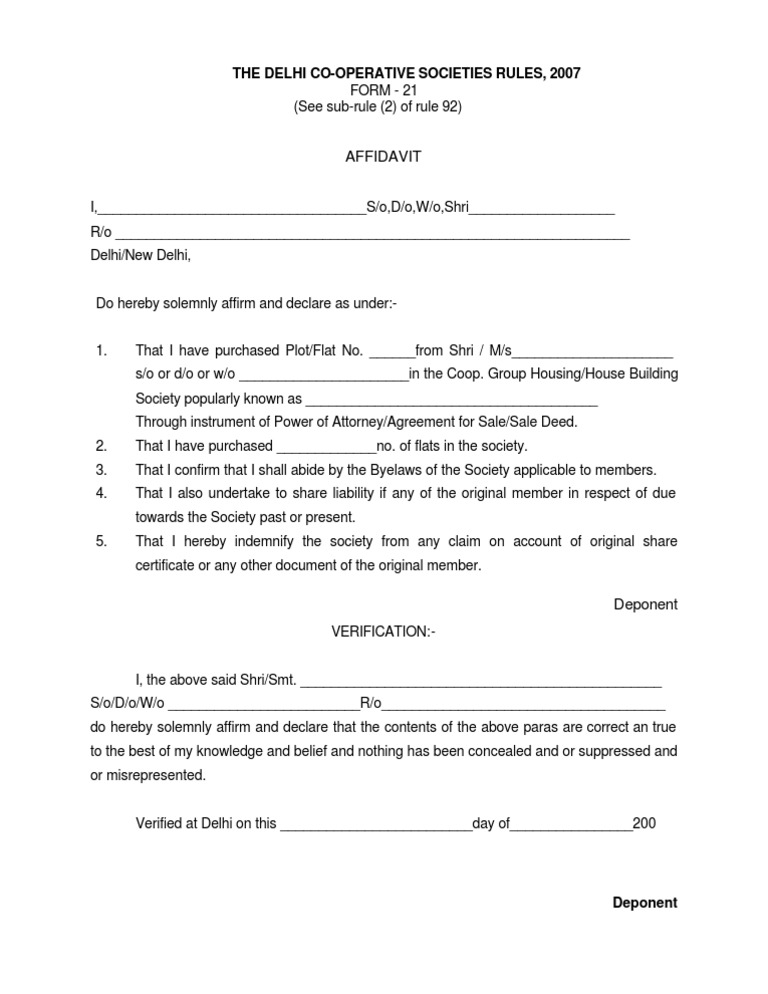 Form 21 Affidavit for Society Transfer | PDF | Business | Law