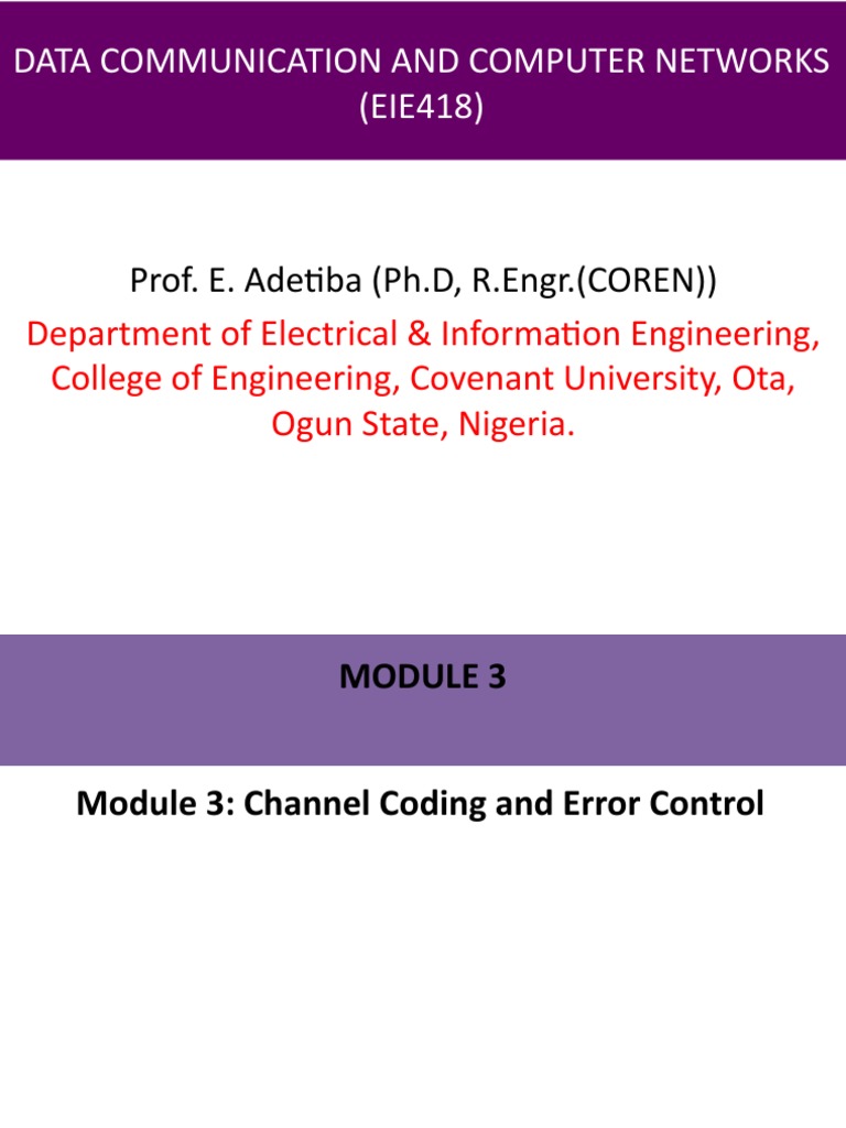 Data Communication and Computer Networks (EIE418) : Prof. E. Adetiba ...