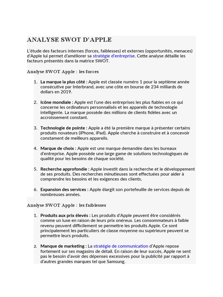 Analyse SWOT d'Apple Inc. | PDF | Apple Inc. | iPhone