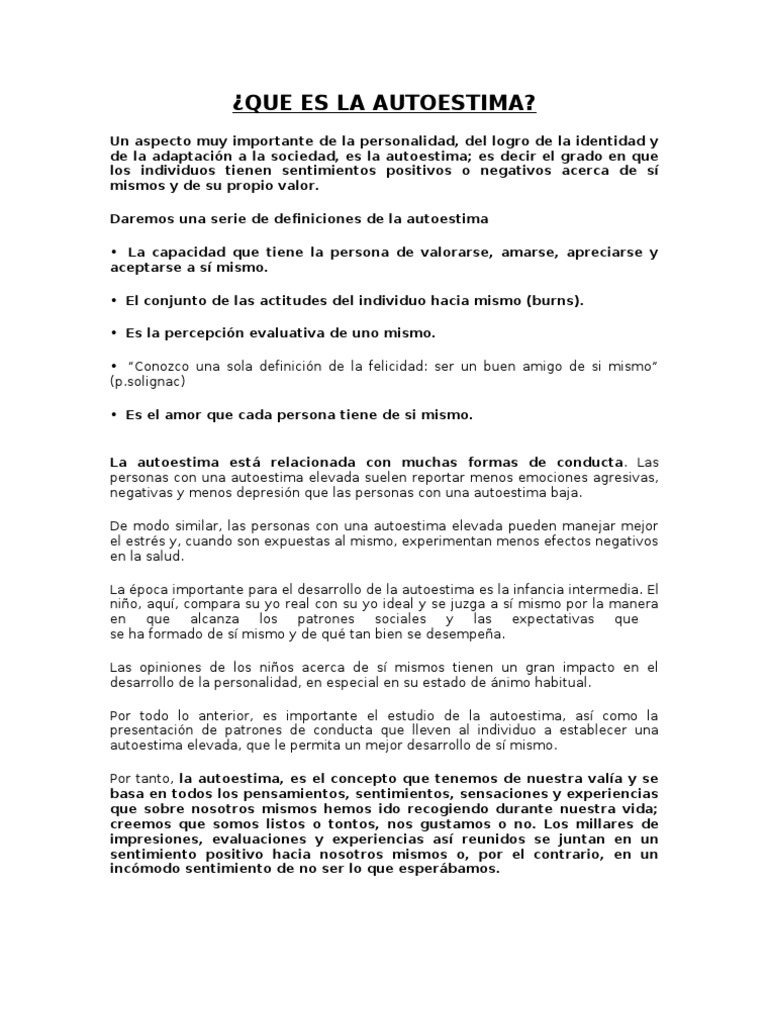 Importancia y desarrollo de la autoestima | PDF | Adultos | Felicidad