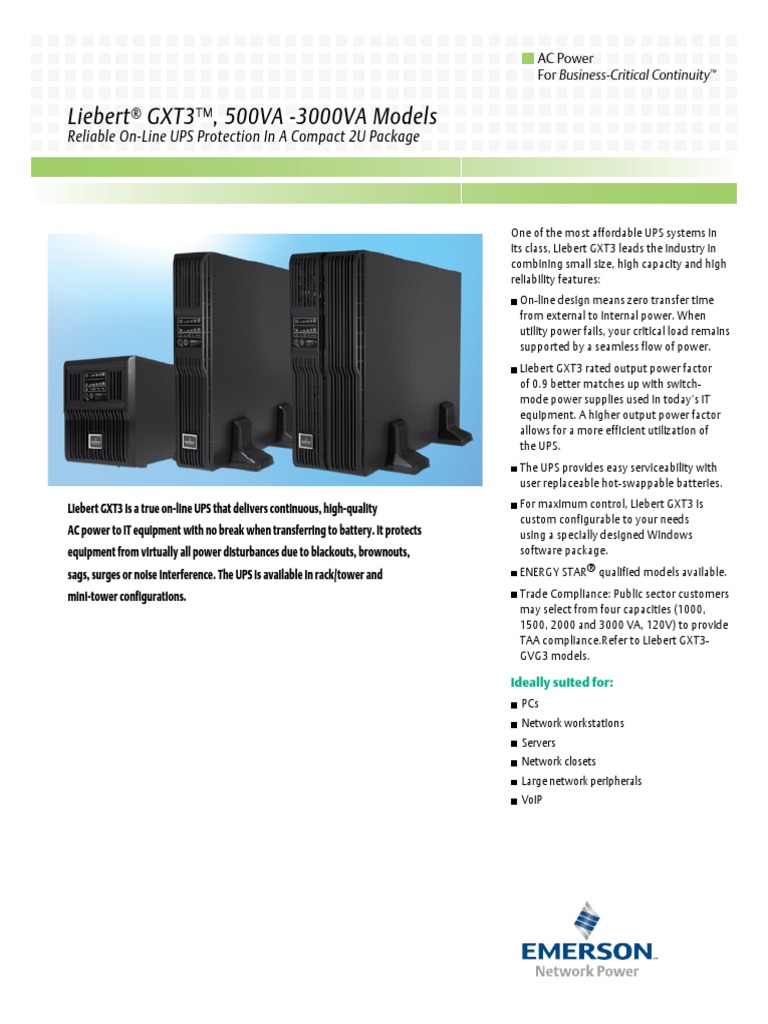 Emerson Liebert gxt3 2000va gxt3 2000rt120 Manual Do Utilizador PDF