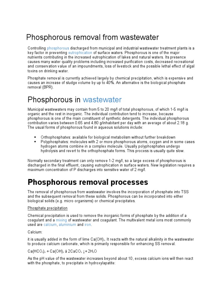 Phosphorous Removal From Wastewater | PDF | Sewage Treatment ...