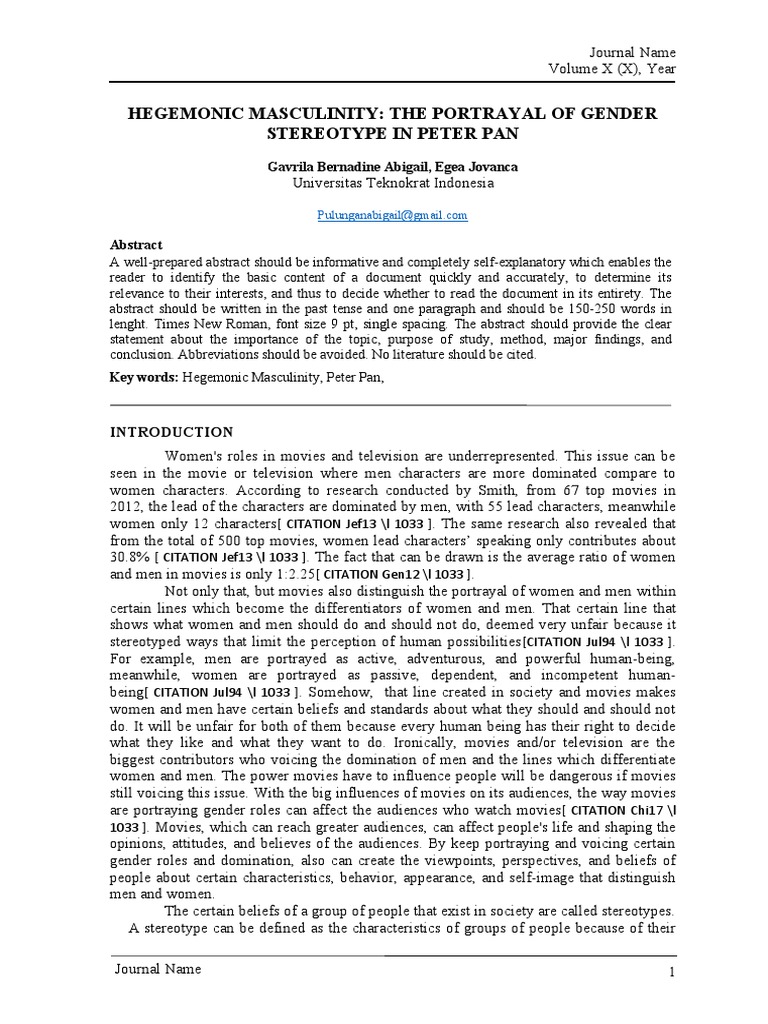 Hegemonic Masculinity: The Portrayal of Gender Stereotype in Peter Pan ...
