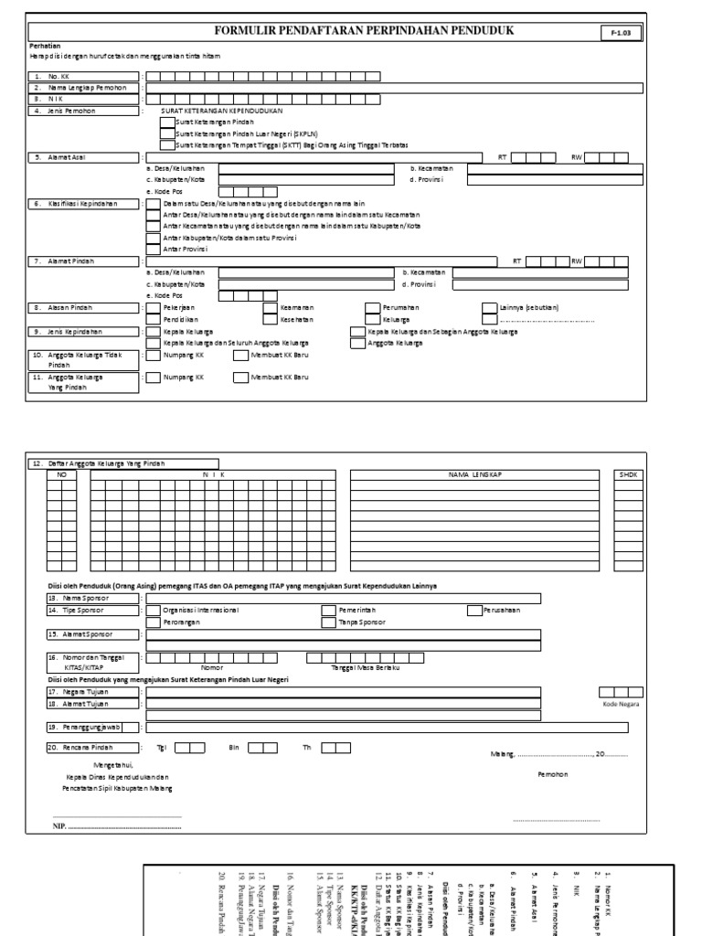 Panduan Formulir F-1.03 Pindah Penduduk | PDF