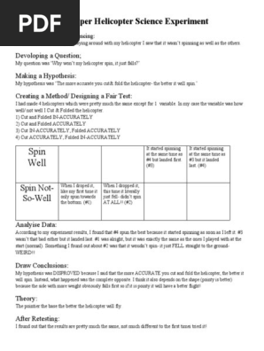 Paper Helicopter Science Experiment Write Up