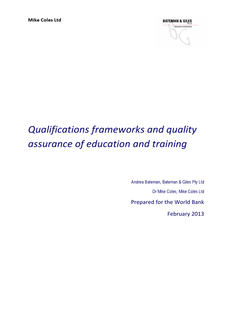 Qualifications Frameworks And Quality Assurance Of Education And
