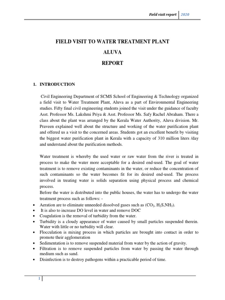 A Comprehensive Overview of the Water Treatment Process A Field Visit