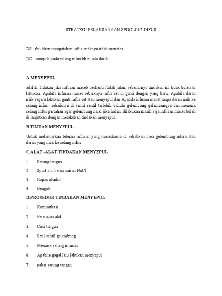 Strategi Pelaksanaan Spooling Infus | PDF | Pengembangan Diri