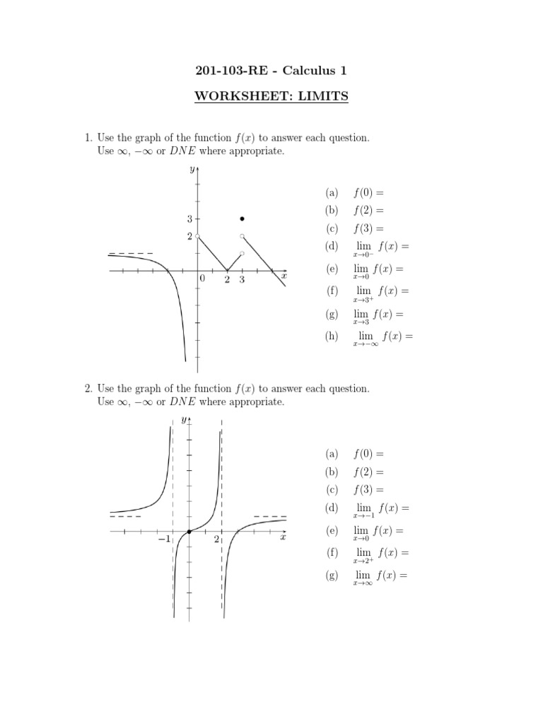 Calculus 1 Limits Worksheet | PDF | Trigonometric Functions ...