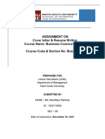 Assignment On Cover Letter & Resume Writing Course Name: Business Communication Course Code & Section No: Bus251.08