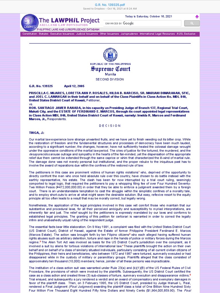 G.R. No. 139325 Mijares Vs Ranada | PDF | Lawsuit | Judgment (Law)