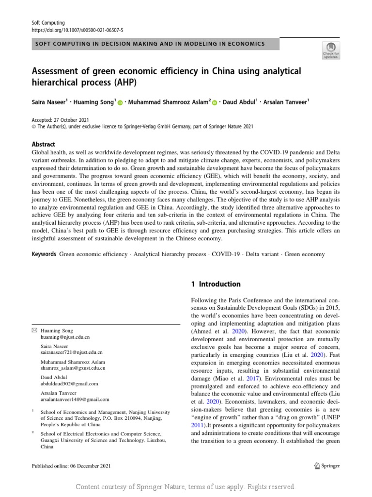 Assessment of Green Economic Efficiency in China U | PDF ...