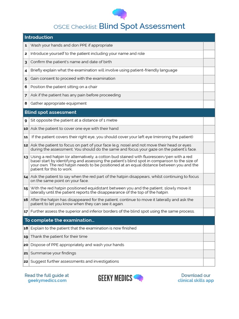 OSCE Checklist Blind Spot Assessment | PDF