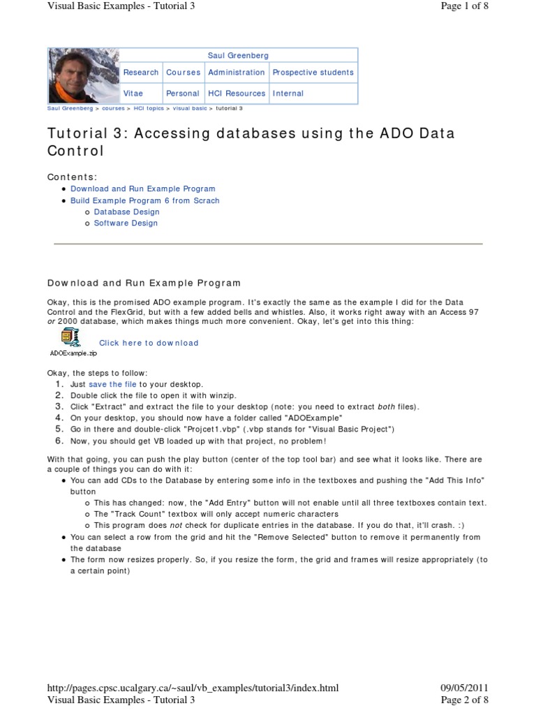Tutorial 3: Accessing Databases Using The ADO Data Control: Contents ...