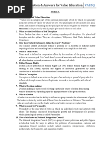 Question & Answers For Value Education: Vae5Q