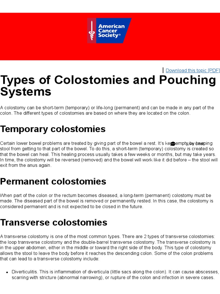 Types of Colostomies and Pouching Systems American Cancer Society PDF