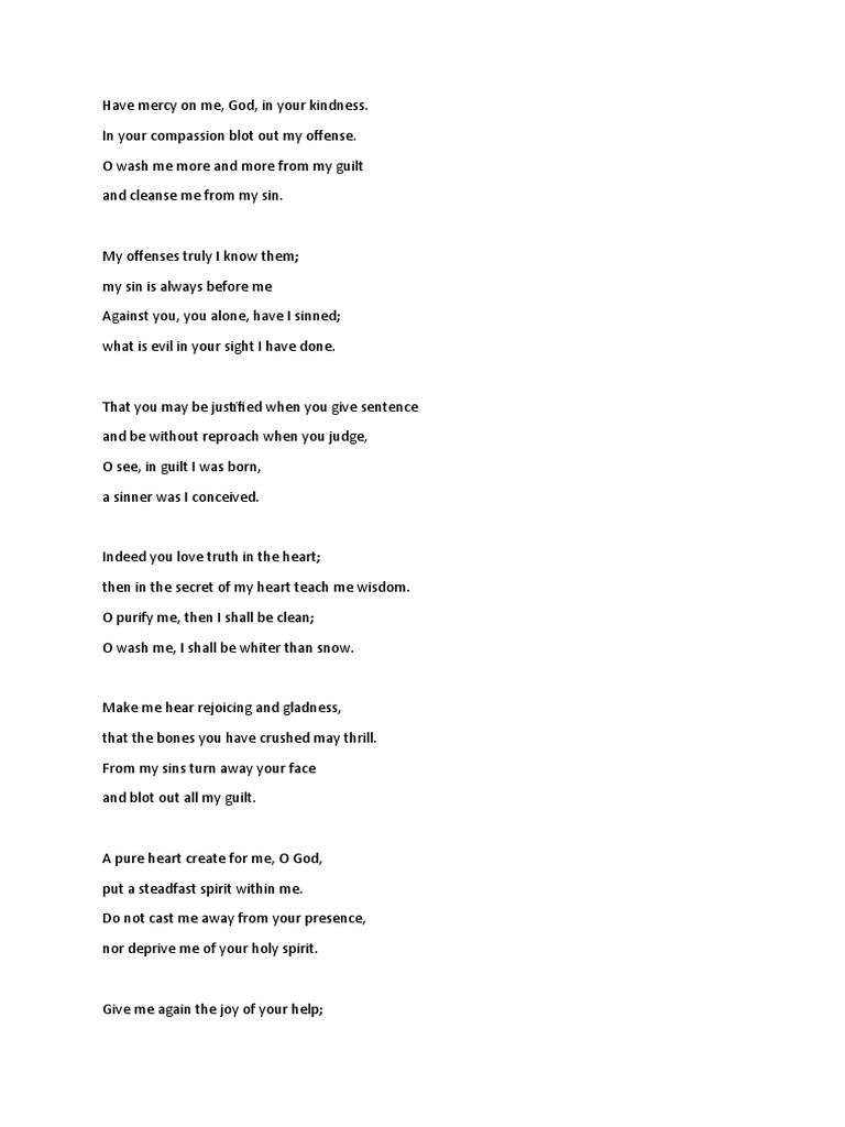 Psalm 51 | PDF | Cooking, Food & Wine