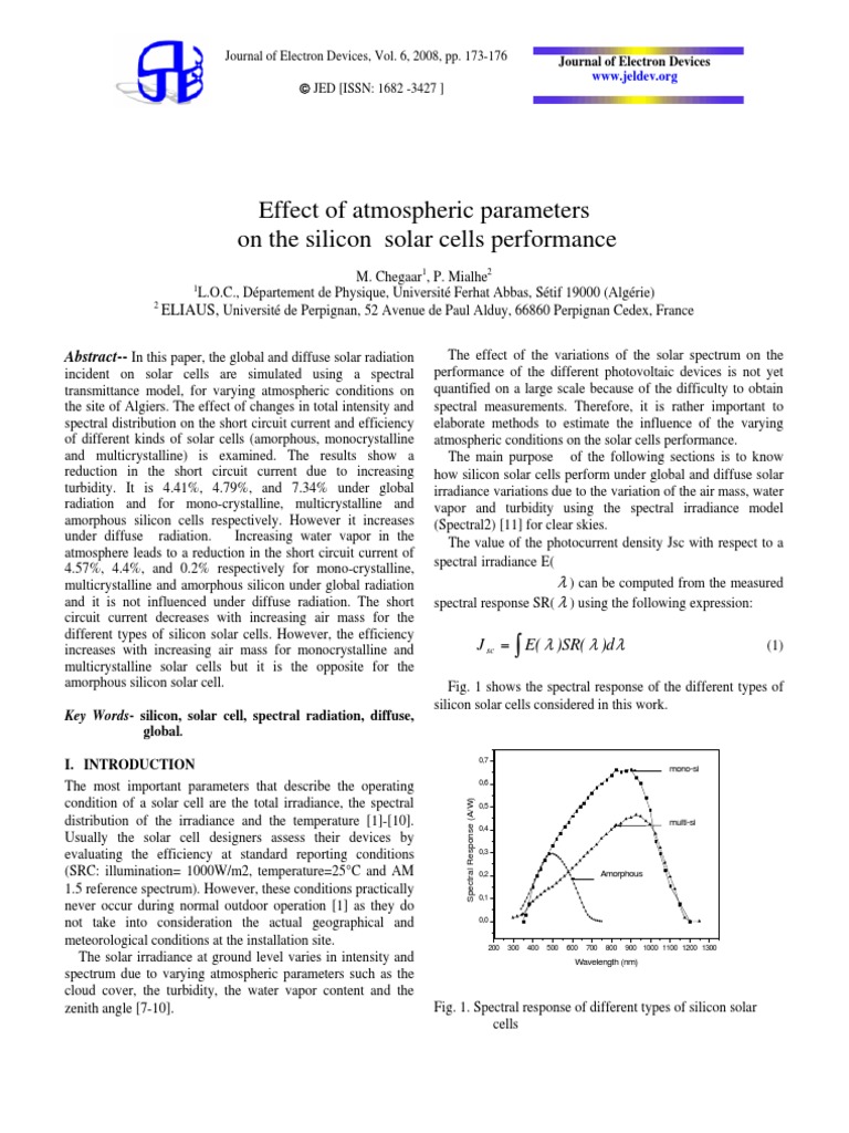 Effect of Atmospheric Parameters On The Silicon Solar Cells Performance ...