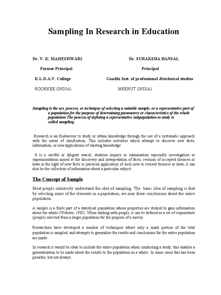 Sampling in Research in Education | PDF | Sampling (Statistics ...