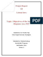 Topic: Objectives of The Industrial Disputes Act, 1947: Project Report of Labour Laws