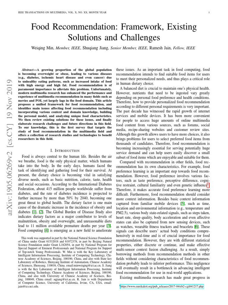 Food Framework, Existing Solutions and Challenges PDF