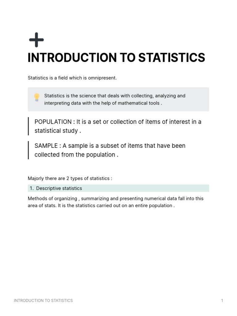 INTRODUCTION TO STATISTICS Notes | PDF | Standard Deviation | Mean