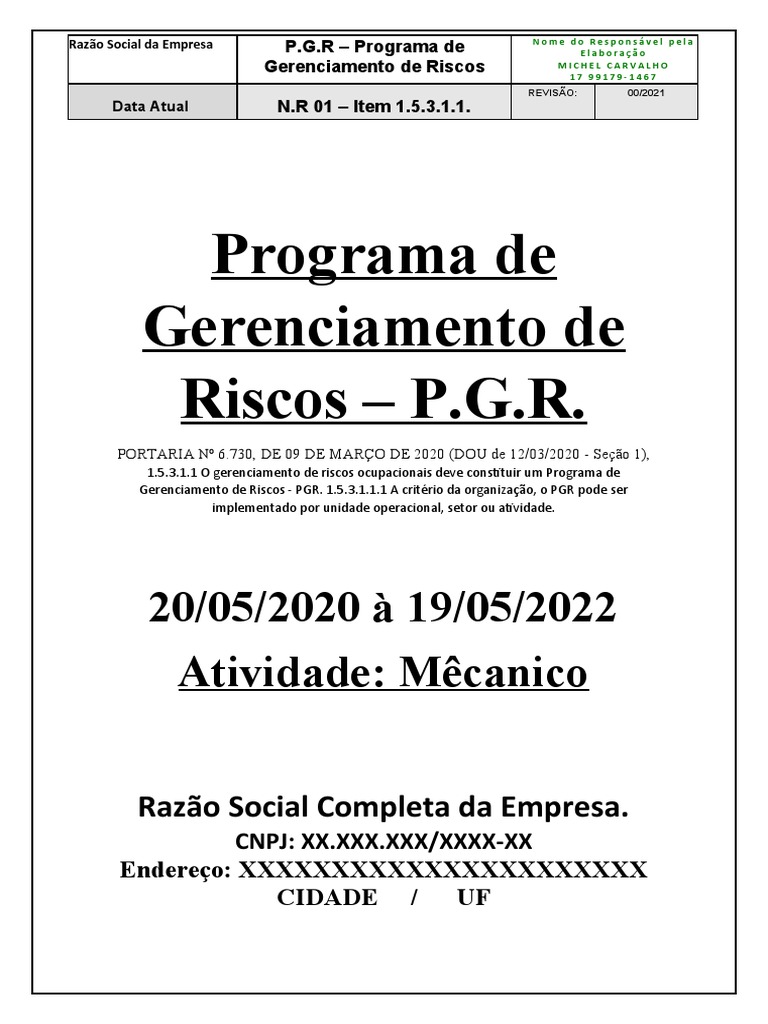 Modelo de Programa de Gerenciamento de Riscos | PDF | Fatores humanos e ...