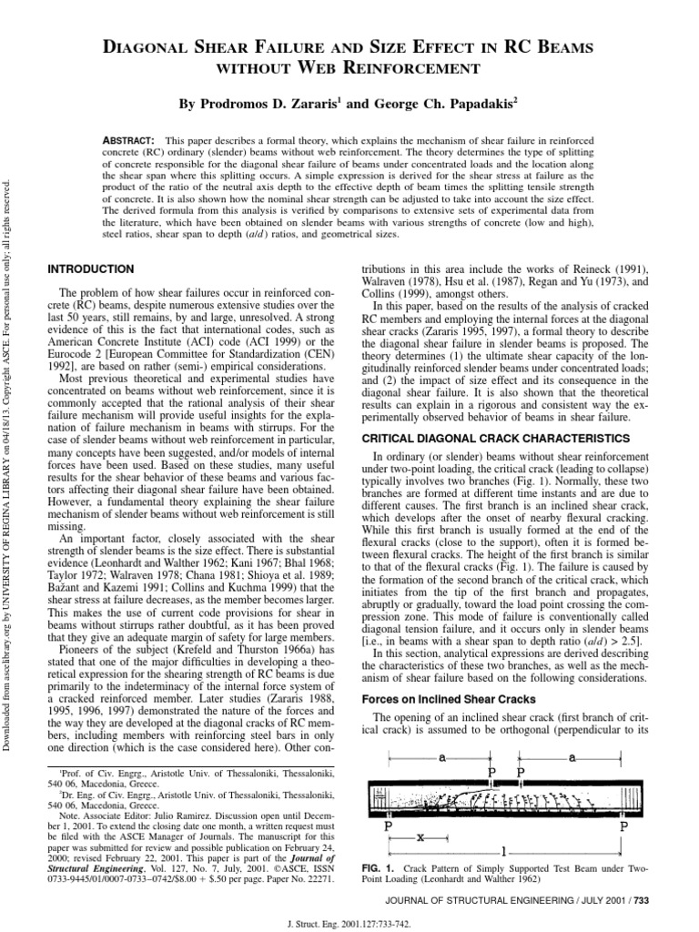 Diagonal Shear Failure and Size Effect in RC Beams Without 