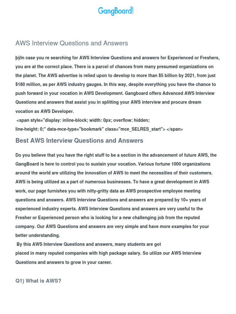 AWS Interview Questions & Answers Guide | PDF | Cloud Computing ...