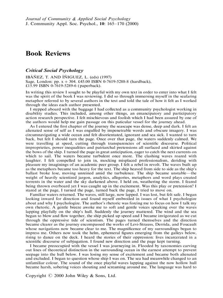Book Reviews: Critical Social Psychology | PDF | Psychology | Ships