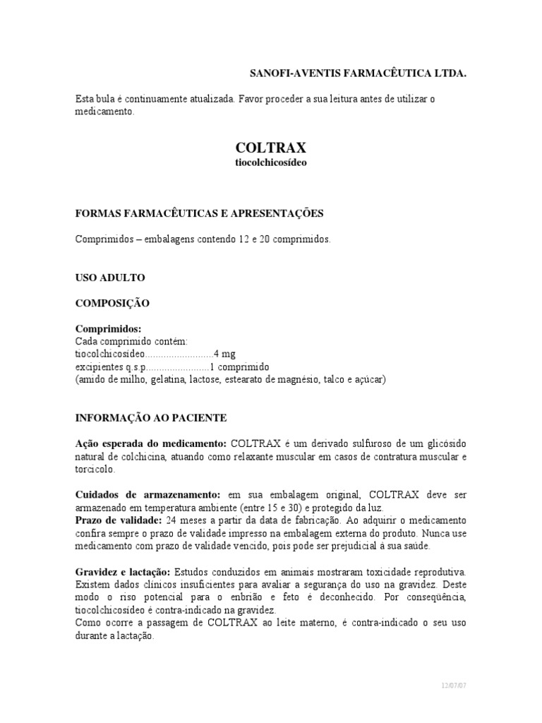 Coltrax Comprimidos | PDF | Gravidez | Diarreia