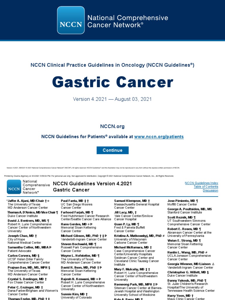 Gastric Cancer NCCN Clinical Practice Guidelines in Oncology (NCCN