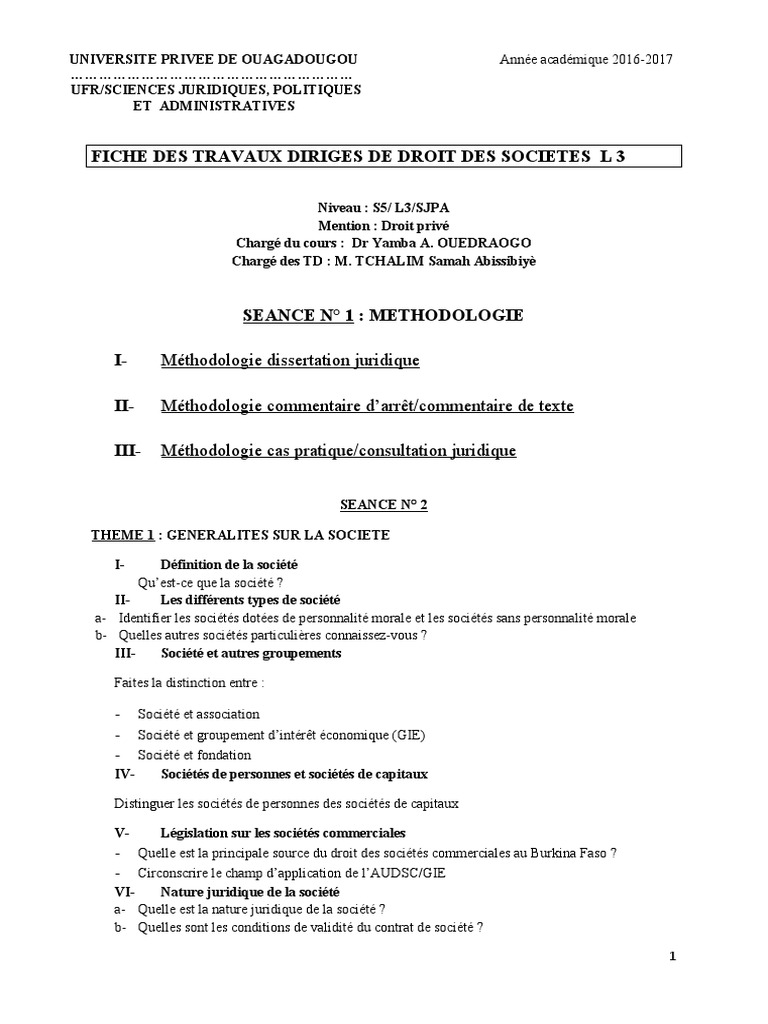 Travaux Dirigés en Droit des Sociétés | PDF | Justice | Crime et violence