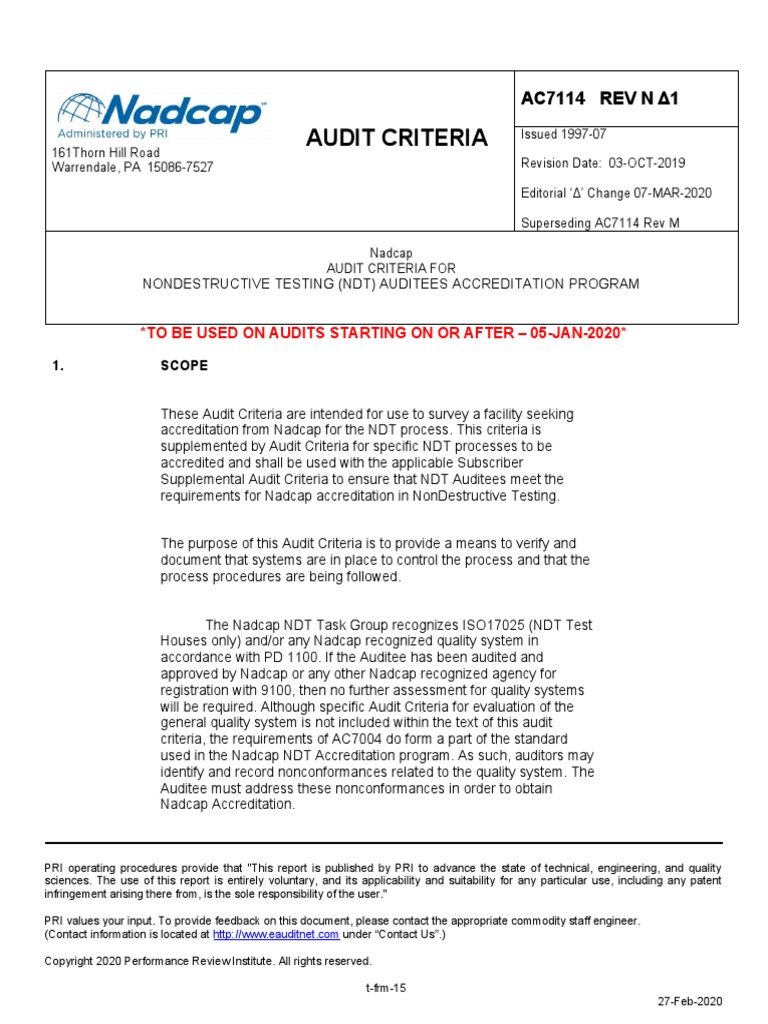 AC7114 REV N - 1 EDITORIAL Final | PDF | Audit | Nondestructive Testing