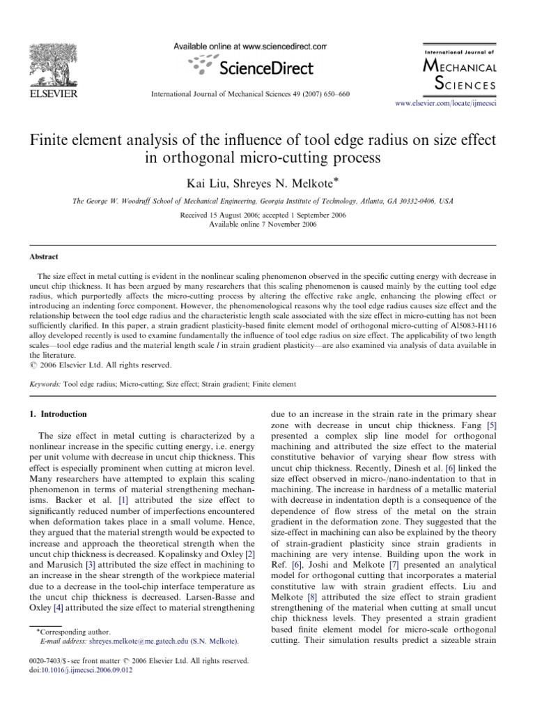 Finite Element Analysis of The in Uence of Tool Edge Radius On Size ...