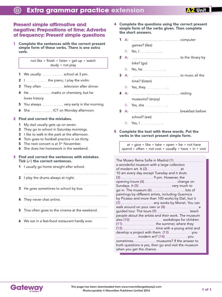 A2 UNIT 1 Extra Grammar Practice Extension | PDF | Adverb | Language ...
