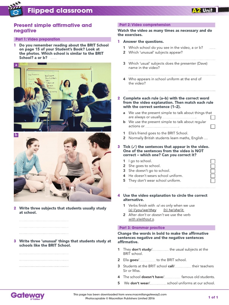 A2 Unit 1 Flipped Classroom Video Worksheet Download Free Pdf