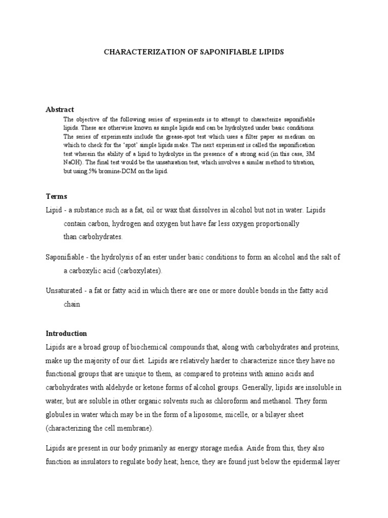 Characterization of Saponifiable Lipids