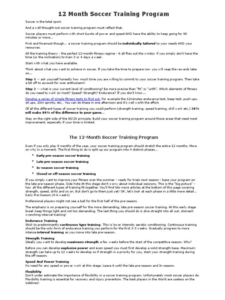 12-Month Soccer Training Guide | PDF | Strength Training | Weight Training