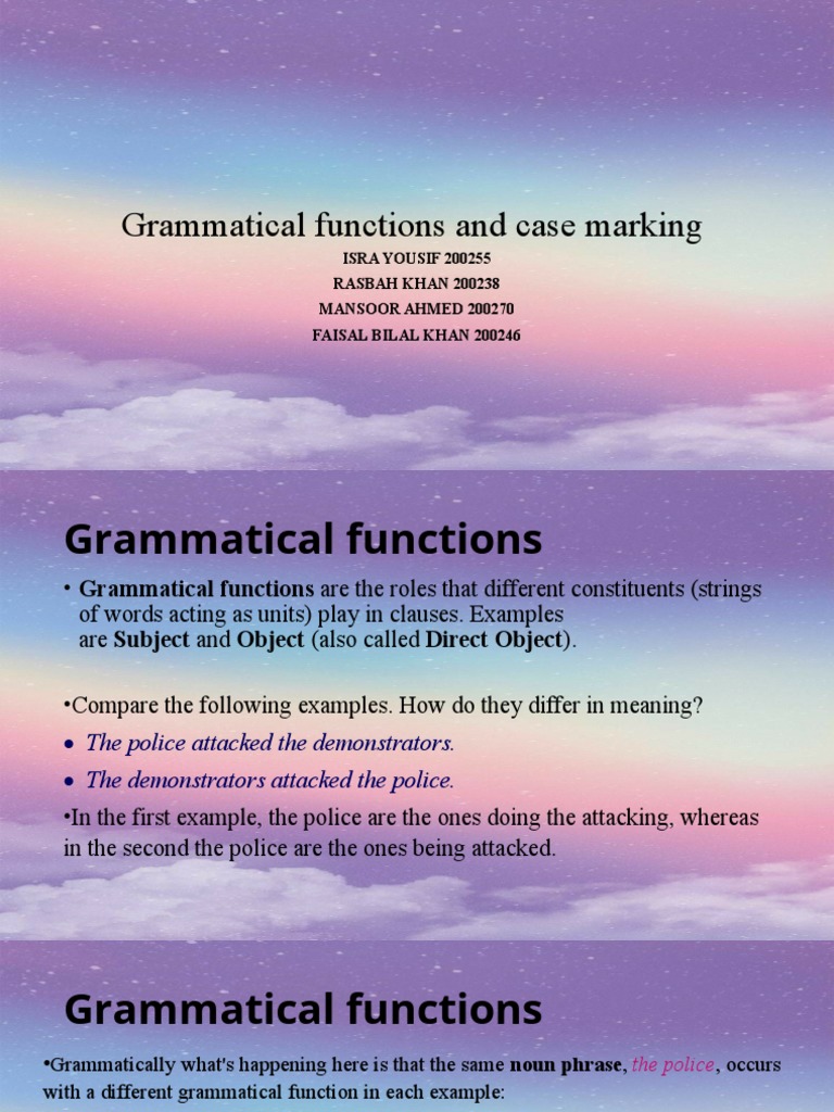 Grammatical Functions and Case Marking PDF Subject (Grammar) Verb