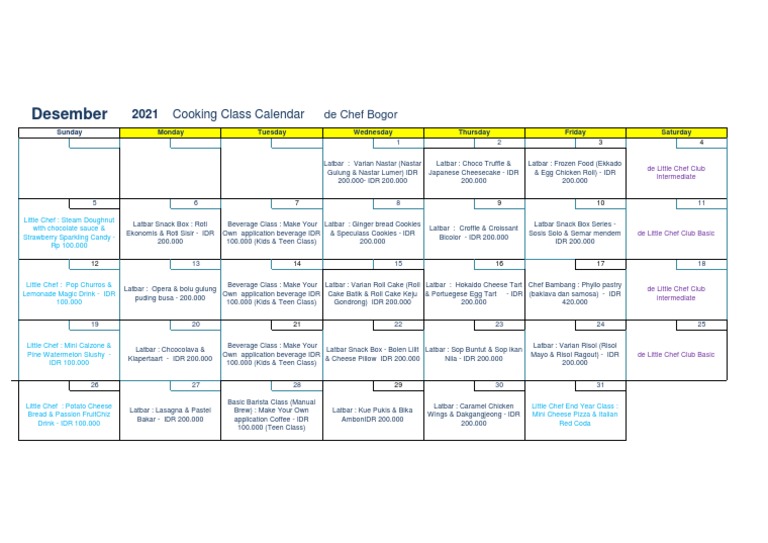 2021 Cooking Class Schedule | PDF | Foods | Food And Drink Preparation