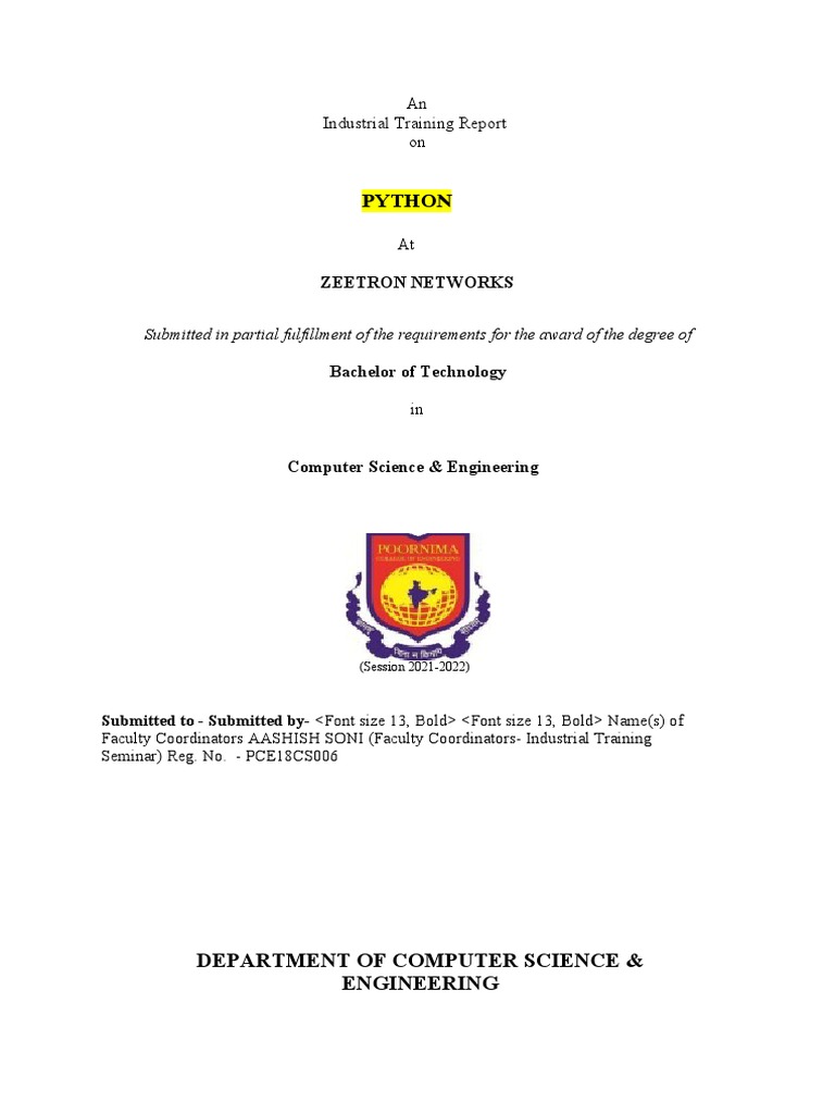 Industrial Training Report on Python | PDF | Html | Html5