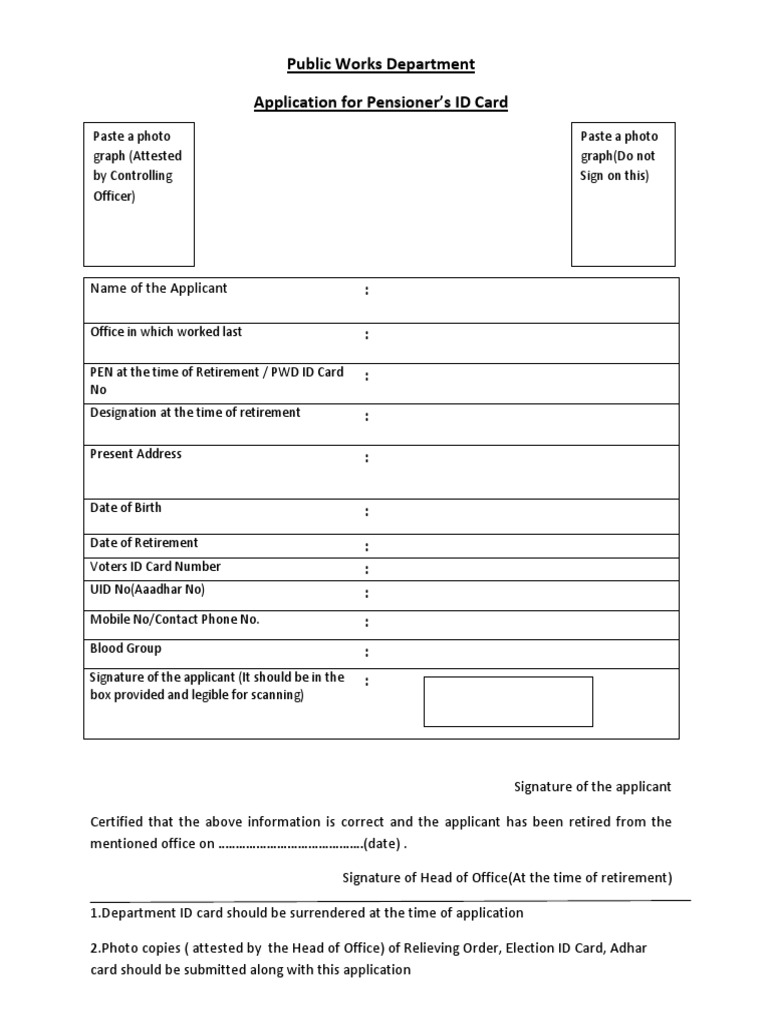 Application For Pensioner's ID Card PWD PDF