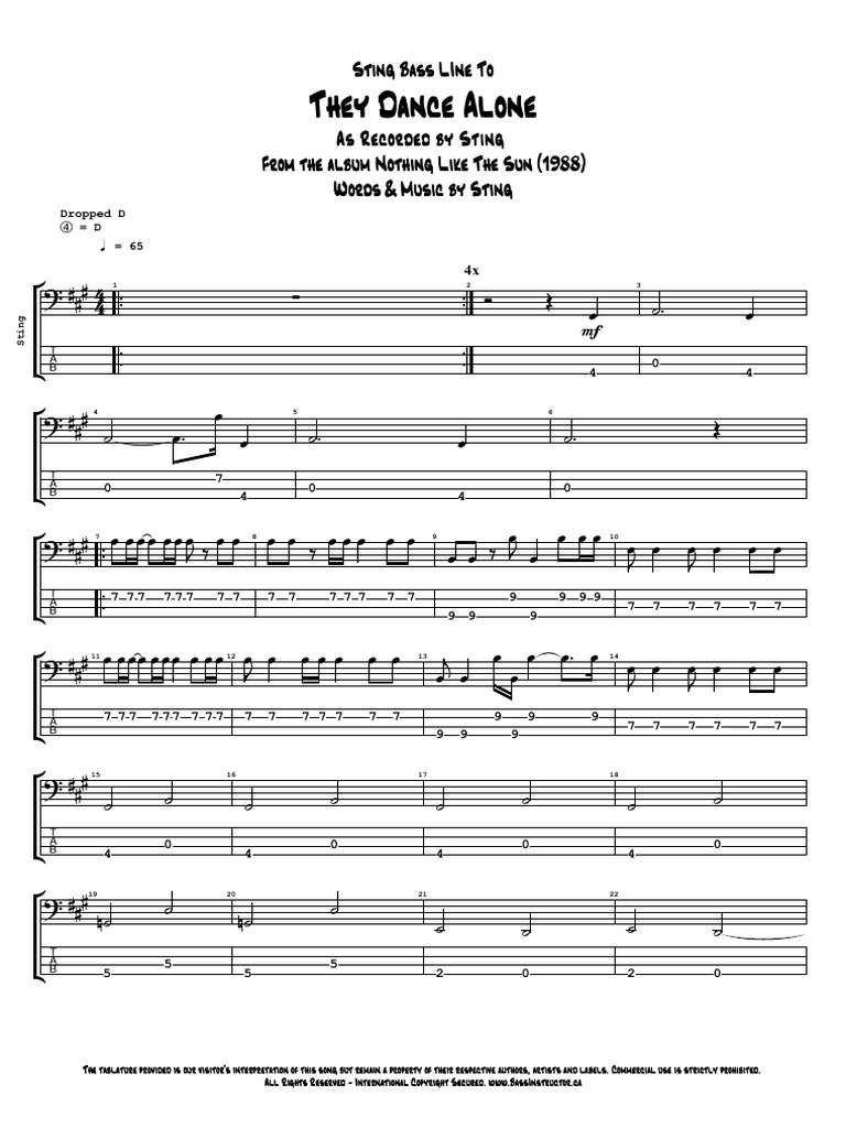 Sting They Dance Alone Bass Score PDF Business Law Property Law