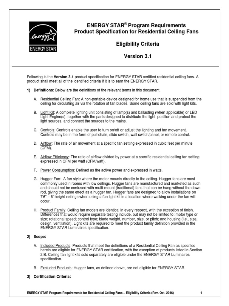 Ceiling Fan Specification Final Version 3.1 | PDF | Specification ...